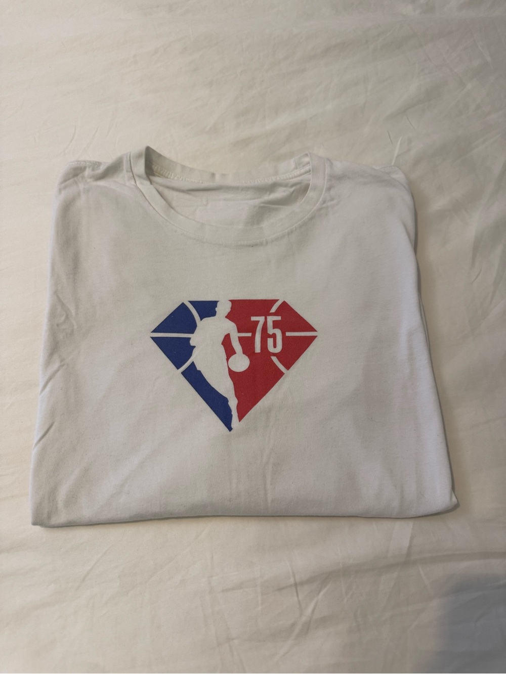 NBA White Long Sleeve Tee with Red & Blue 75 Diamond Graphic